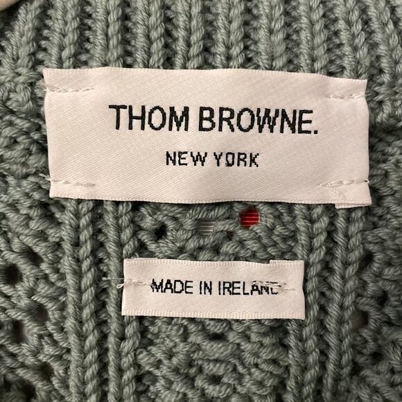 Thom Browne Merino Wool Sweater Irish Pointelle Cable Knit Green Size 8 - Picture 6 of 16